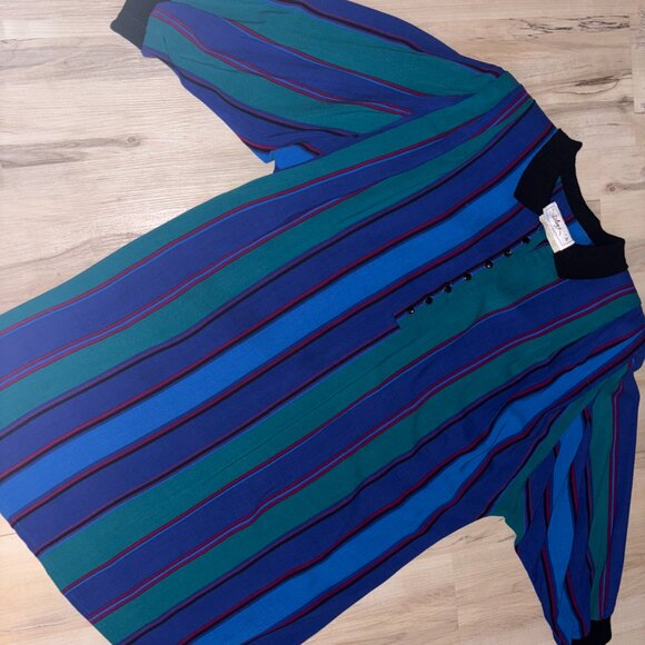 Vintage Shirley K Striped  Dress Sz 10 - Picture 2 of 9